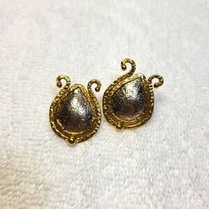 Grecian Pitted Silver and Gold Statement Earrings / Pierced